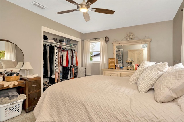 bedroom featuring a closet and ceiling fan