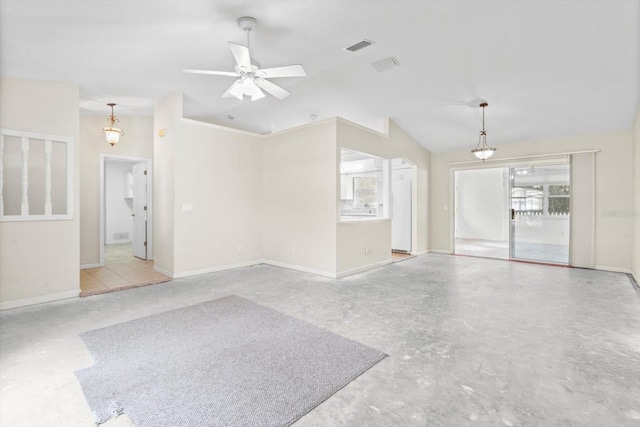 unfurnished living room with ceiling fan