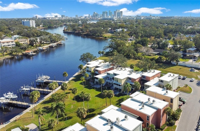 aerial view with a water view