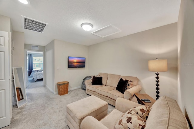 living room with light colored carpet