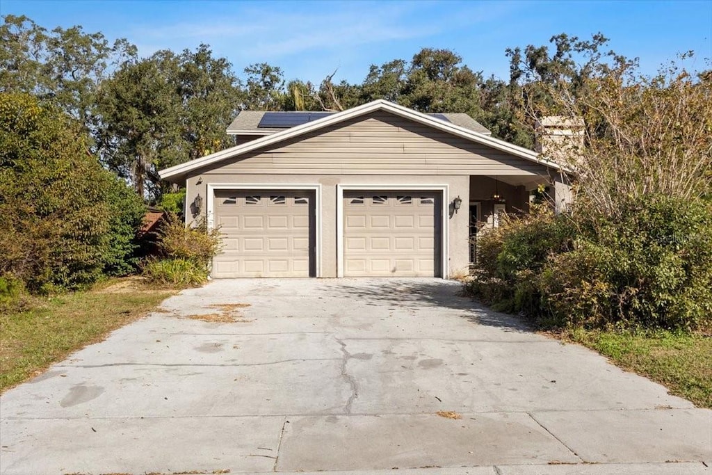 garage with solar panels