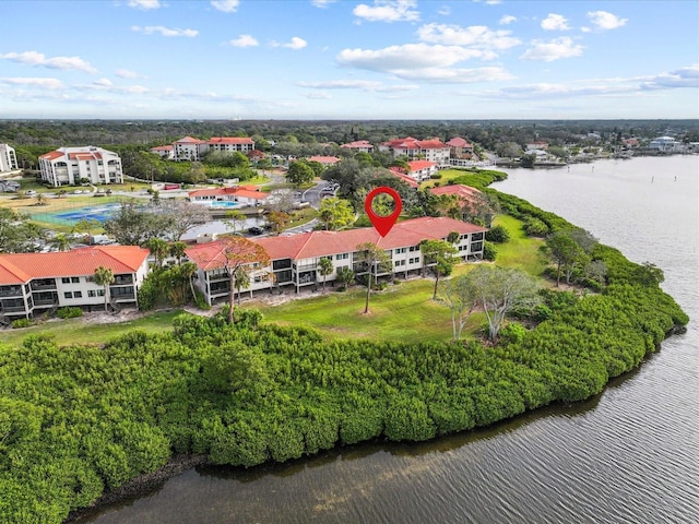 aerial view featuring a water view