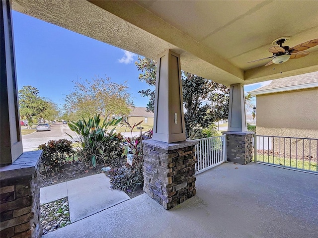 view of patio / terrace with covered porch and ceiling fan