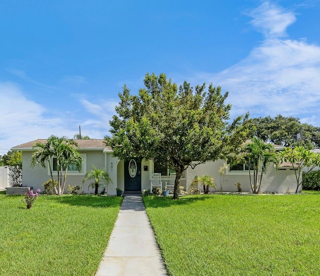 view of front of home with a front lawn and stucco siding