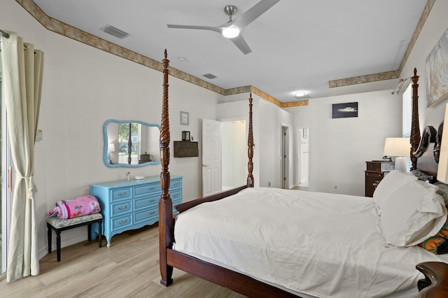 bedroom featuring ceiling fan and light hardwood / wood-style floors