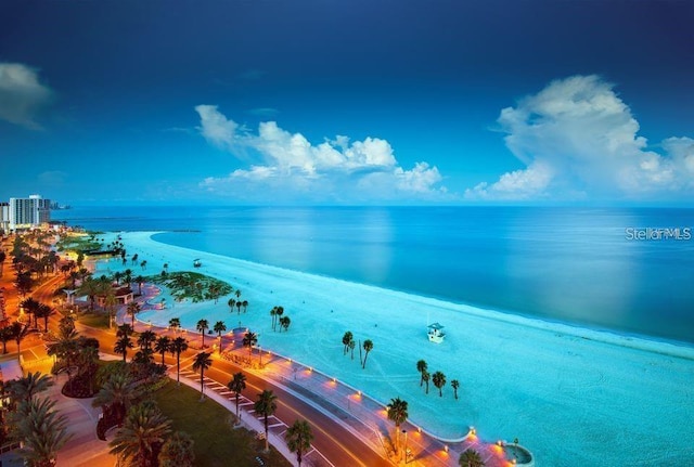 property view of water featuring a beach view