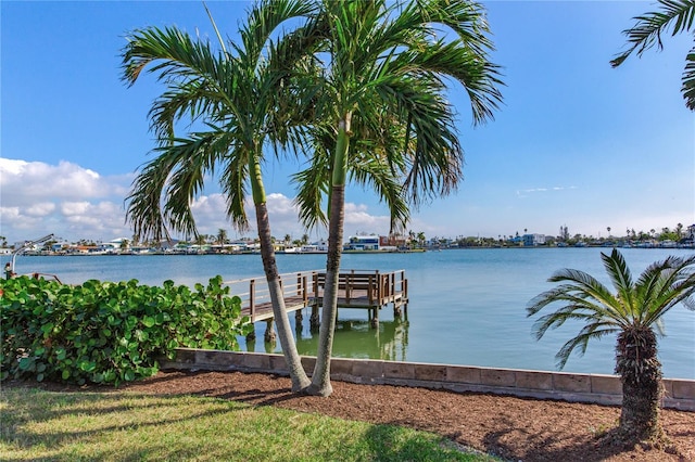 view of dock with a water view