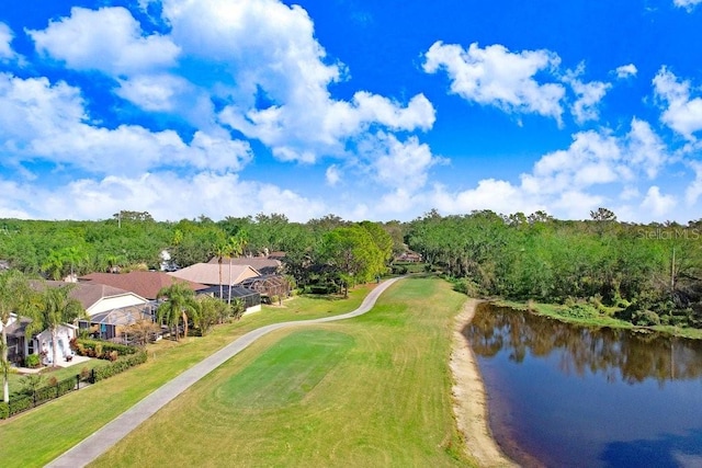 aerial view with a water view