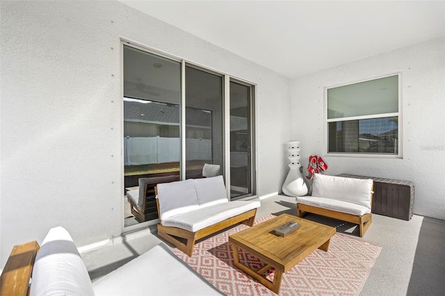 view of patio / terrace featuring an outdoor living space and radiator