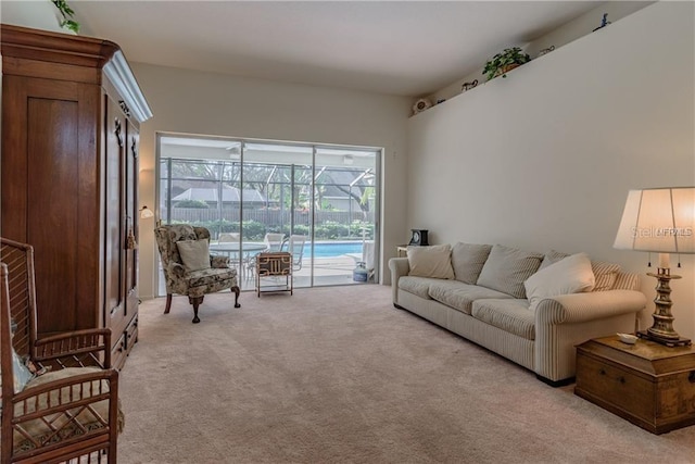 living room with light colored carpet