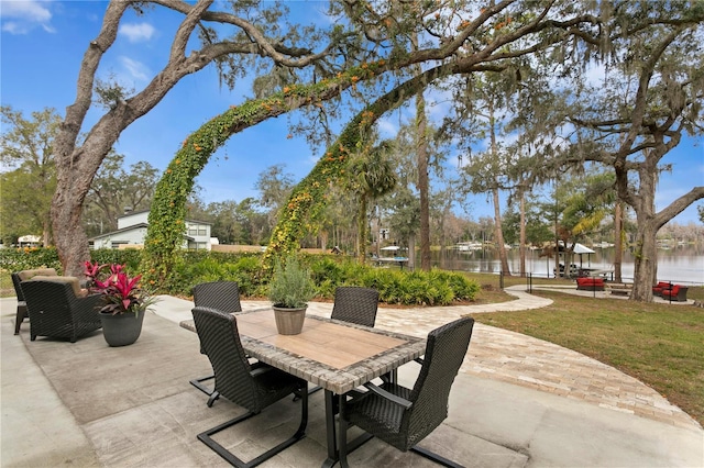 view of patio / terrace with a water view