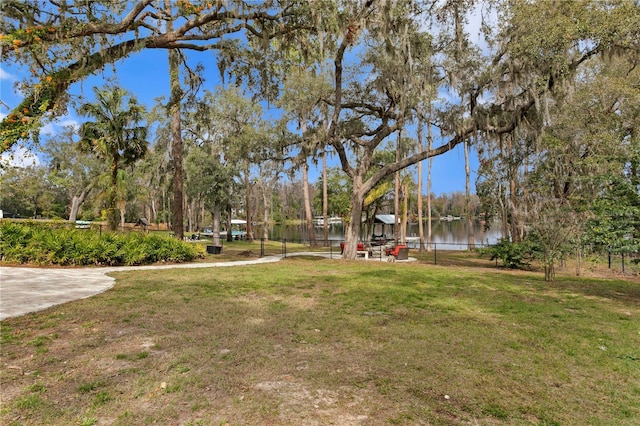 view of yard with a water view