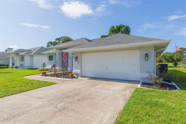 10328 Henderson St, Spring Hill, FL 34608 - single story home with a front lawn, a garage, and cooling unit