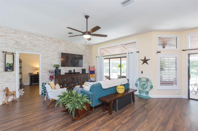 10328 Henderson St, Spring Hill, FL 34608 - living room featuring ceiling fan and dark hardwood / wood-style flooring