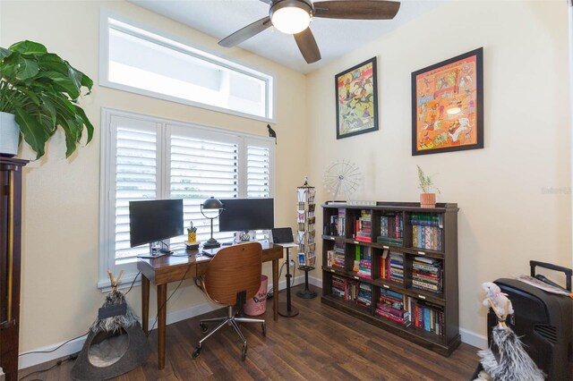 10328 Henderson St, Spring Hill, FL 34608 - office area featuring ceiling fan and dark hardwood / wood-style floors