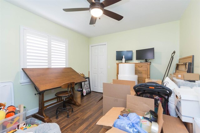 10328 Henderson St, Spring Hill, FL 34608 - home office with dark hardwood / wood-style floors and ceiling fan