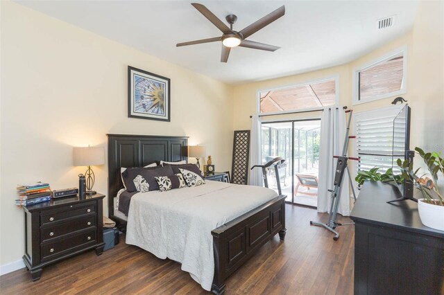 10328 Henderson St, Spring Hill, FL 34608 - bedroom featuring ceiling fan, dark wood-type flooring, and access to outside