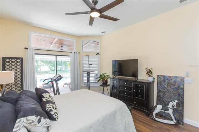 10328 Henderson St, Spring Hill, FL 34608 - bedroom with access to outside, ceiling fan, and dark wood-type flooring