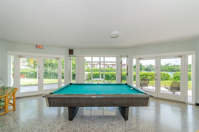 playroom with french doors and pool table