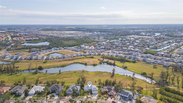 aerial view with a water view