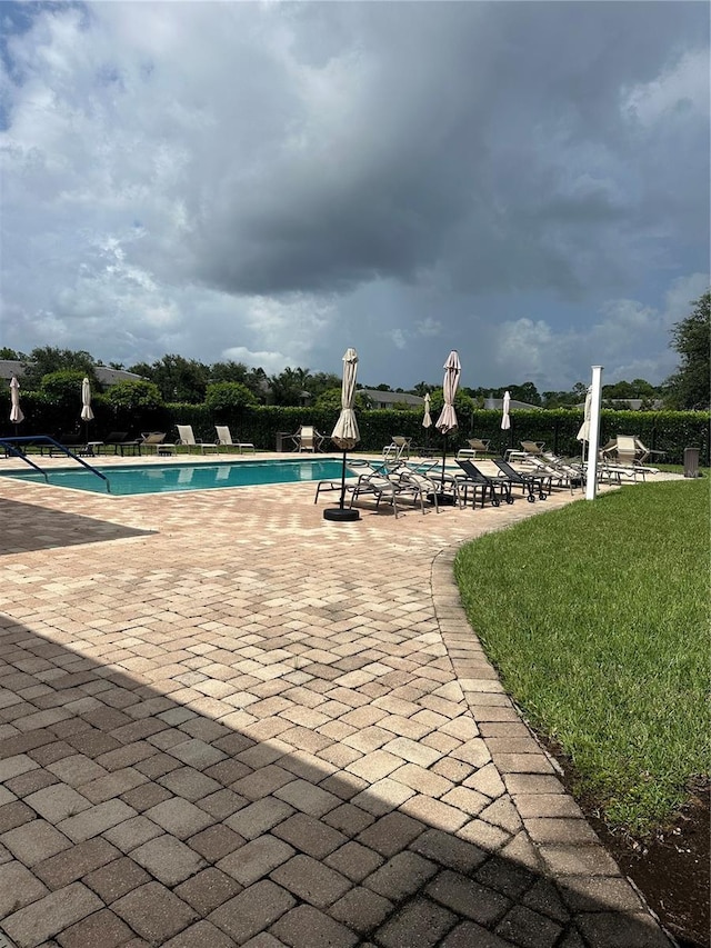 view of pool featuring a patio