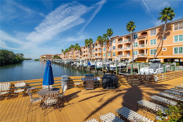 dock area with a water view