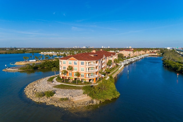 aerial view with a water view