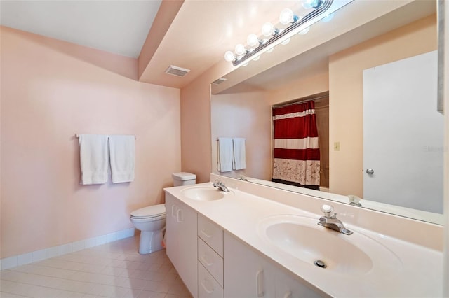 bathroom featuring tile patterned floors, vanity, and toilet