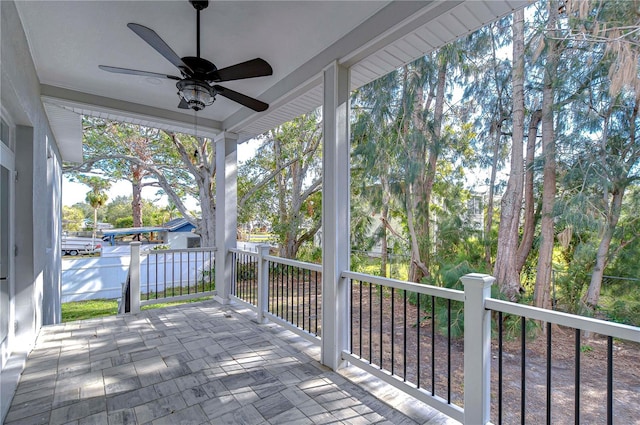 view of patio with ceiling fan and covered porch