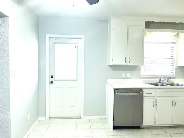 kitchen with ceiling fan, sink, and stainless steel dishwasher