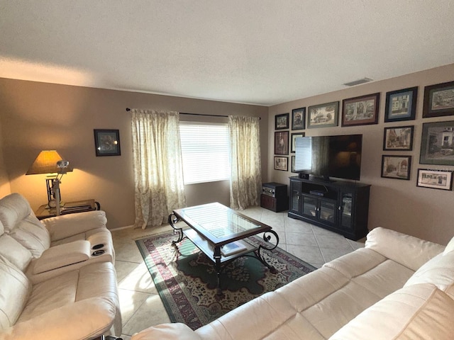 living room featuring a textured ceiling