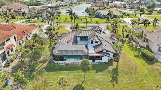 bird's eye view featuring a water view