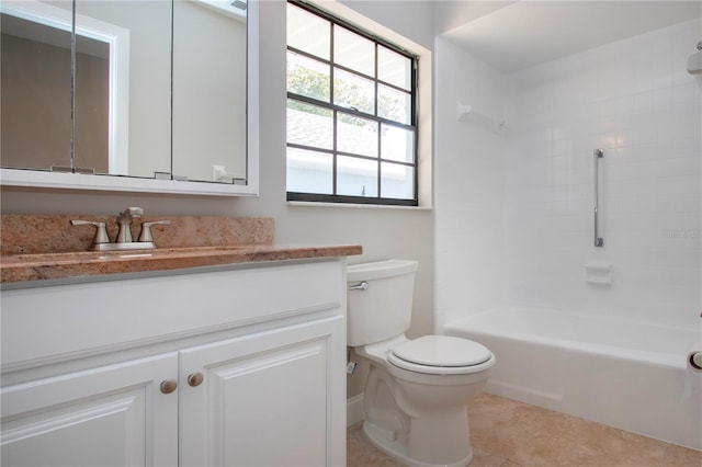 full bathroom with tile patterned floors, vanity, shower / bathtub combination, and toilet