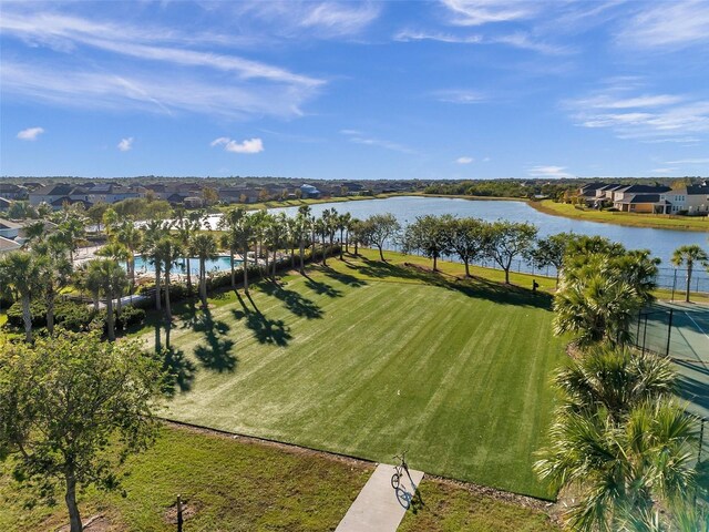 aerial view with a water view