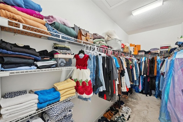 walk in closet featuring carpet