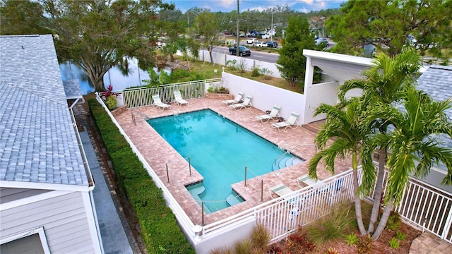 view of swimming pool featuring a patio