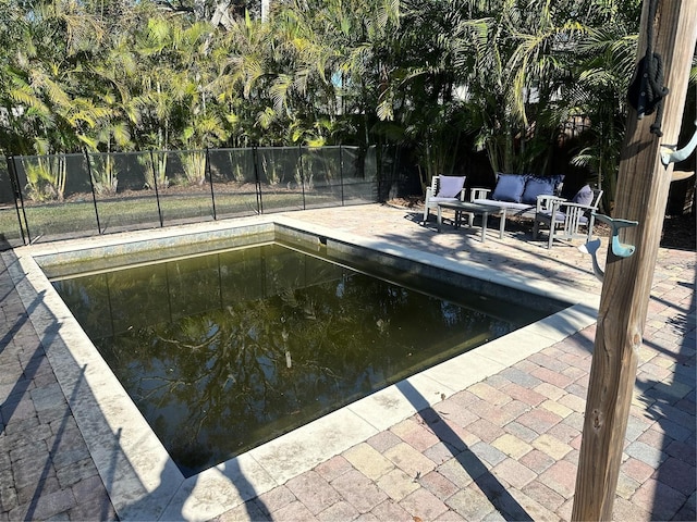 view of pool featuring an outdoor living space and a patio area