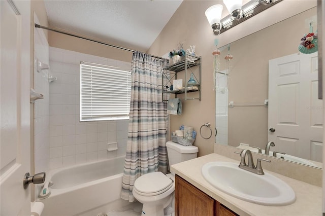 full bathroom with vanity, toilet, and shower / bath combo