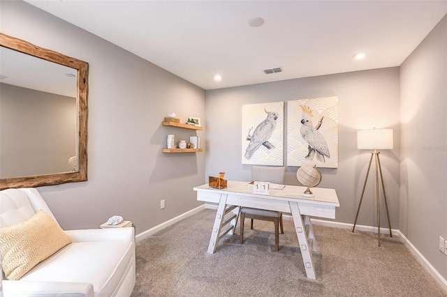 view of carpeted home office