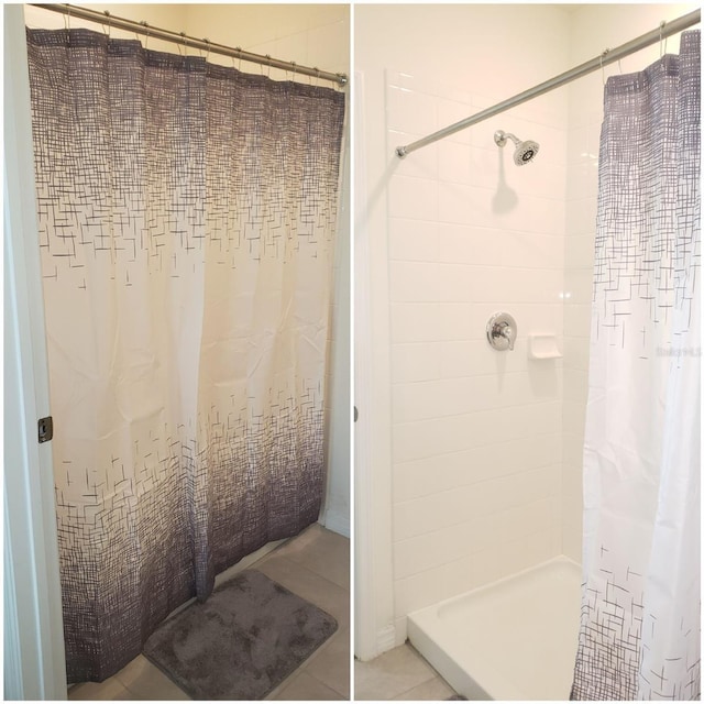 bathroom featuring tile patterned floors and walk in shower