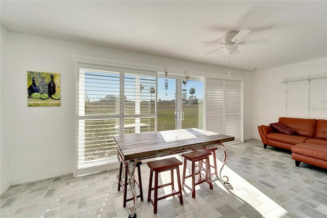 dining room featuring a healthy amount of sunlight and ceiling fan