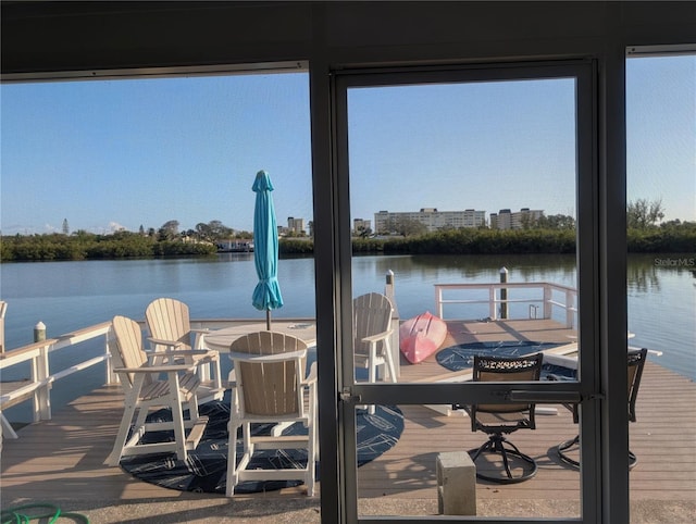 view of dock featuring a water view