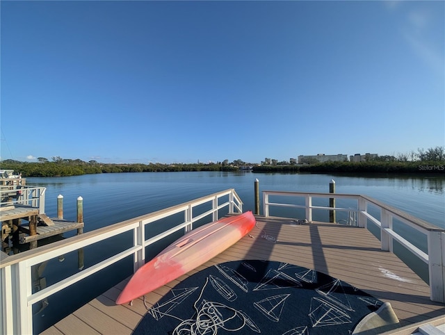 view of dock with a water view