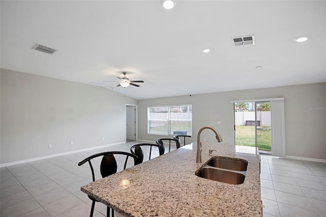 kitchen featuring sink, an island with sink, and plenty of natural light