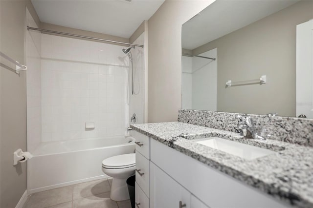 full bathroom with vanity, tile patterned flooring, tiled shower / bath, and toilet