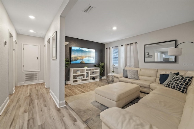 living room with light wood-type flooring