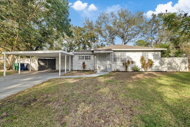 1504 E Mcberry St, Tampa, FL 33610 - view of front of home with a front lawn, a carport, fence, and concrete driveway