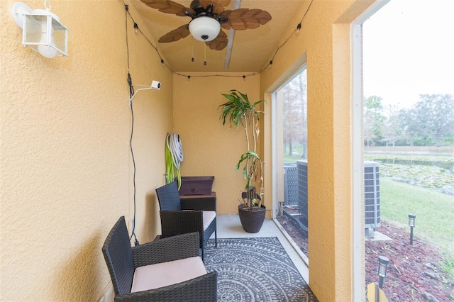 balcony with ceiling fan