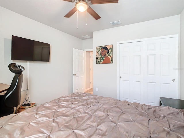 unfurnished bedroom with a closet and ceiling fan