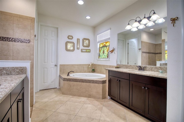 bathroom featuring vanity, tile patterned floors, and independent shower and bath